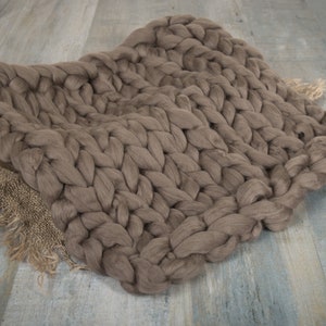 18" Chunky Knit blanket, Taupe, For Newborn Photography