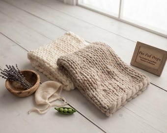 Bulky Knit blanket, Bump Blanket, PICK ONE, Neutral colors, Newborn Photography Prop