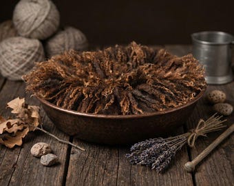 Curly Wool Felted Layer: 18" Brown Flokati Photo Prop, Bowl filler