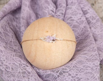 Tie-Back Jute headband: Lilac, Beaded, Newborn photography prop