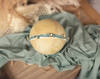 2 Piece Stretchy Wrap & Tie-back headband Set, Sage, Newborn Photography Prop