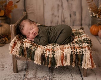 Knit Woven Blanket: Fall plaid colors, Photography Prop