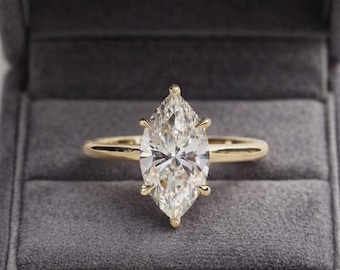 Vintage Marquise Cut Moissanite Engagement Ring Women's Diamond Wedding Ring Delicate 14k Solid Gold Diamond Promise Ring