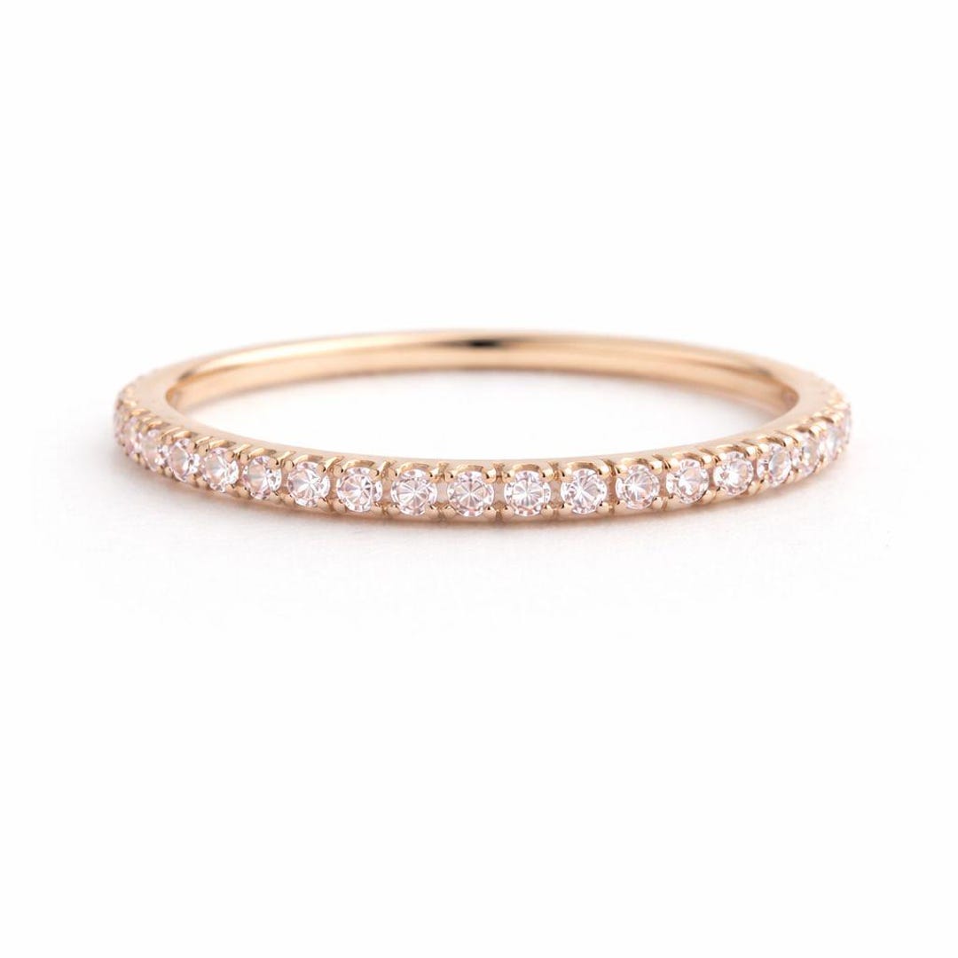 Diamond Wedding Band 10K 14K 18K Solid Gold Stacking Ring Half Eternity ...