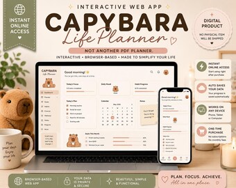 Digital Life Planner Web App | Cute Capybara Theme | Daily Habit Tracker & Goal Planner | No Download Needed |