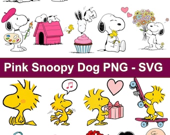 Pink Snoopy Digital Kit, Snoopy Clipart, Peanuts