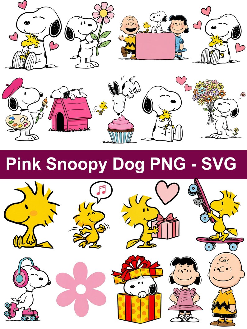 Snoopy Digital Pink Snoopy Digital Kit, Snoopy Clipart, Peanuts - Etsy
