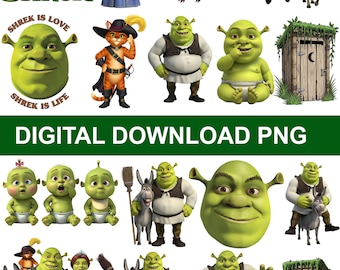 Shrek Clipart, Shrek PNG Bundle, Digital Files for Shrek Birthday with Donkey, Fiona , shrek alphabets and numbers, shrek cake toppers