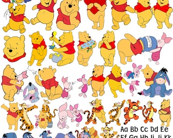 Baby Winnie the Pooh Changeable SVG PNG Bundle, Pooh Bear Clipart, Baby Shower Sublimation Tigger, Eeyore, Piglet Kids, Winnie the Pooh Png