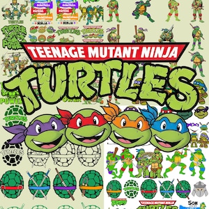 May include: A digital collection of Teenage Mutant Ninja Turtles graphics featuring various character poses, shell illustrations, and logos. The set includes colorful character heads, full-body action figures, and text elements like Teenage Mutant Ninja Turtles.