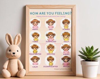 Girls Boys Feelings Chart | 12 Emotions Poster | A4 Printable | Autism ADHD SEN | SEL | Kindergarten Classroom | Visual Aid Calm Corner