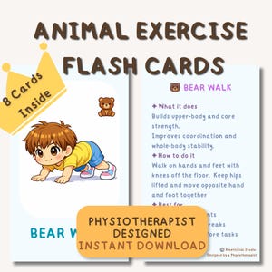 Tarjetas didácticas de movimiento de animales para niños / Habilidades motoras gruesas / Diseñadas por fisioterapeutas / Actividades para niños pequeños en interiores / PDF de ejercicios imprimible