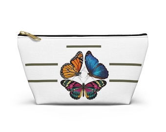 Estuche para accesorios con tres mariposas de colores / Estuche con cremallera y base en forma de T