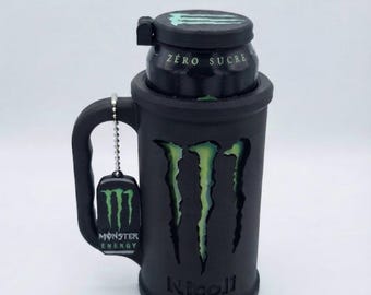 Porta lattina Monster Energy personalizzato - Supporto per lattina con coperchio e apribottiglie