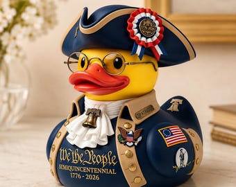 USA 250th Anniversary Patriotic Duck, 1776-2026 Semiquincentennial Sculpture, Revolutionary War Father Collectible, Desktop Decor Gift