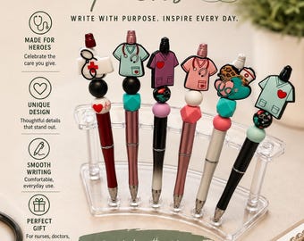 Medical Professional Focal Bead Pens – Handmade Metal Barrel Pens with Black Ink Refill