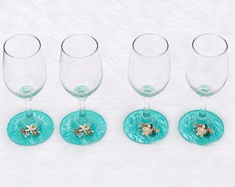 Handmade Set of 4 Coastal Cordial Glasses Set, Beach Resin Stemware, Nautical Ocean Barware Gift
