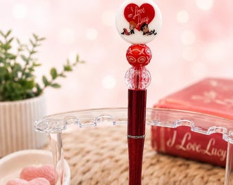 I Love Lucy Beaded Pen | Retro Silicone Focal Bead, Refillable Ballpoint Gift