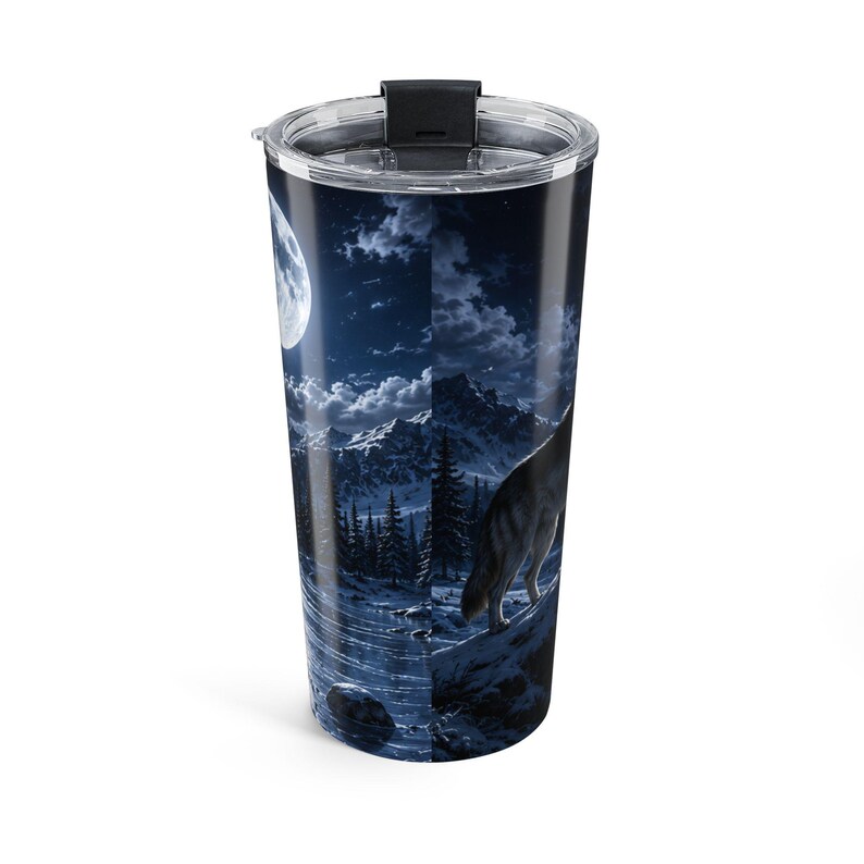 Frozen Wolf Full Moon Tumbler Winter Wolf Travel Mug Moonlit Wilderness Drinkware Arctic Wolf Insulated Tumbler image 3