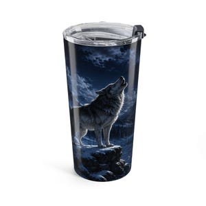 Frozen Wolf Full Moon Tumbler Winter Wolf Travel Mug Moonlit Wilderness Drinkware Arctic Wolf Insulated Tumbler image 1