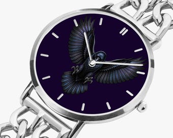 Raven Aushöhlen Strap Quarzuhr Lila Gothic Raven Uhr Dark Academia Armbanduhr Raven Liebhaber Geschenk