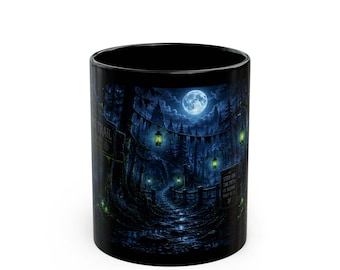 Moonlit Forest Path Mug | Fantasy Night Woods with Lanterns