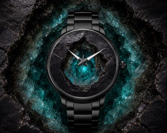 Emerald Crystal Cavern Watch Luxury Geode Art Timepiece Deep Gemstone Cave Wristwatch Fantasy Artifact Watch