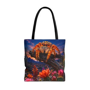 Apache Jumping Spider Tote Bag | Turquoise Moon Desert Flower Bag | Cactus Bloom Shoulder Tote | Spider Lover Reusable Bag