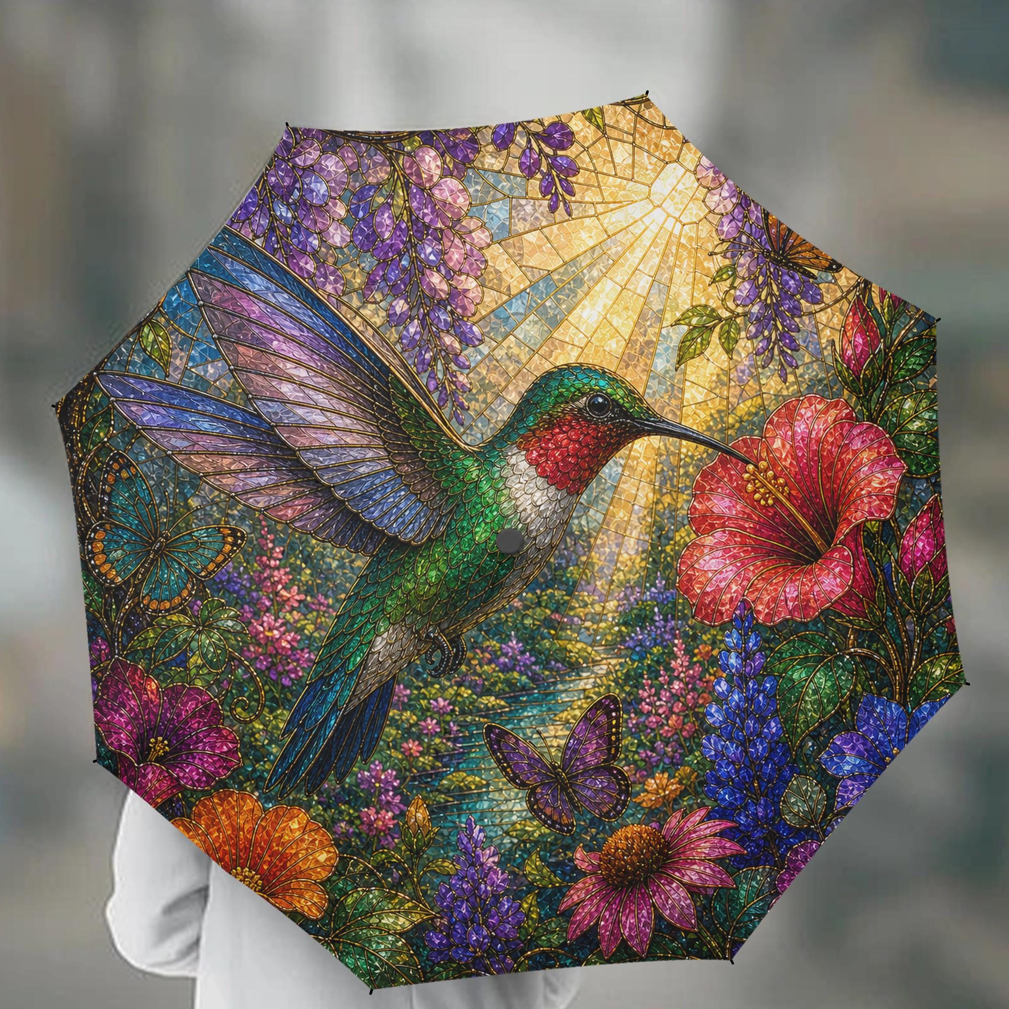 Bird Umbrella Hummingbird Stained Glass-Inspired Umbrella Spring Floral…