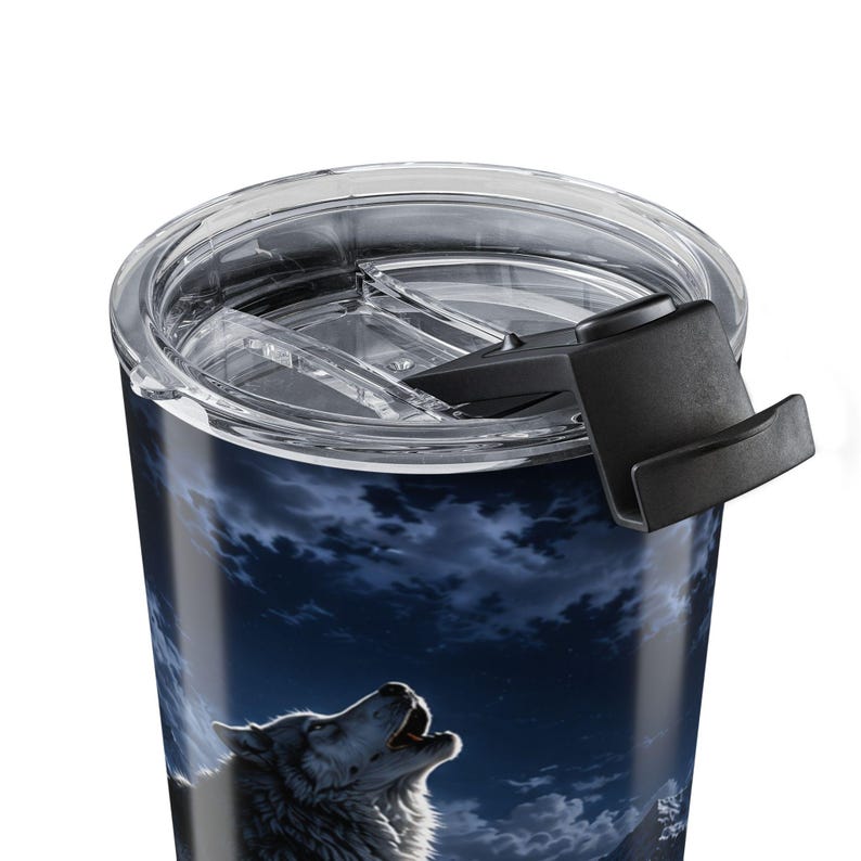 Frozen Wolf Full Moon Tumbler Winter Wolf Travel Mug Moonlit Wilderness Drinkware Arctic Wolf Insulated Tumbler image 6