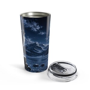 Frozen Wolf Full Moon Tumbler Winter Wolf Travel Mug Moonlit Wilderness Drinkware Arctic Wolf Insulated Tumbler image 5