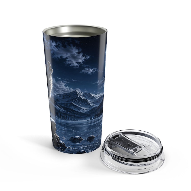 Frozen Wolf Full Moon Tumbler Winter Wolf Travel Mug Moonlit Wilderness Drinkware Arctic Wolf Insulated Tumbler image 5