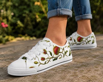Venus Flytrap Botanical Low Top Sneakers | Carnivorous Plant Canvas Shoes | Nature Lover Streetwear | Unique Garden Footwear