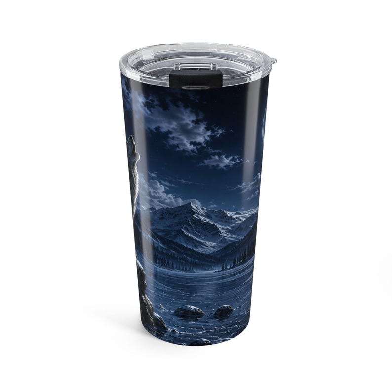 Frozen Wolf Full Moon Tumbler Winter Wolf Travel Mug Moonlit Wilderness Drinkware Arctic Wolf Insulated Tumbler image 2