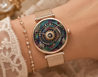 Celestial Galaxy Moon Watch | Luxury Cosmic Timepiece | Moon Phase Crystal Watch | Astrology Inspired Wrist Watch
