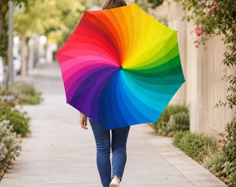 Rainbow Color Swirl Umbrella, Vibrant Spectrum Umbrella, Color Wheel Umbrella, Bright Rainbow Rain Umbrella, Artistic Color Burst Umbrella