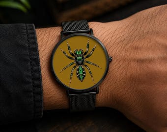 Smaragd Springende Spinne Uhr Antike Gold Spinne Armbanduhr Exotische Spinnentier Uhr Vintage Naturforscher Uhr Geschenk
