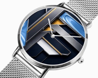 Męski zegarek Arctic Titanium Geometryczny | Nowoczesny, luksusowy zegarek w kolorze niebiesko-srebrnym | Współczesny zegarek na rękę ze stali nierdzewnej