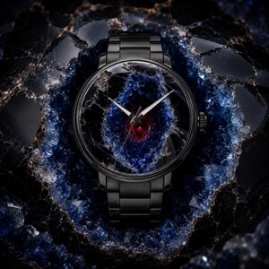 Obsidian Rift Ruby Core Watch Luxury Crystal Cavern Art Watch Gothic Gemstone Timepiece Fantasy Artifact Wristwatch