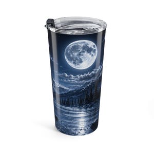Frozen Wolf Full Moon Tumbler Winter Wolf Travel Mug Moonlit Wilderness Drinkware Arctic Wolf Insulated Tumbler image 4