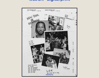 Grappige New York Knicks Basketball collage print, Jalen Brunson, NBA Finals, vintage sportmuurkunst, NYC playoff poster digitale download