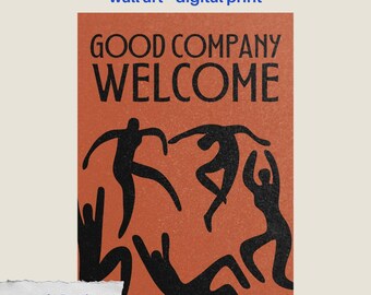 Good Company Welcome Print, abstracte figuur kunst aan de muur, moderne eetkamer decor, mediterrane poster, keuken muurkunst, digitale download