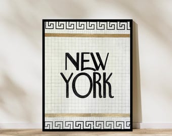 Vintage New York Subway afdrukbare muurkunst, NYC tijdloze poster, minimalistische NY decor digitale download, stedelijke fotografie, streetwear print