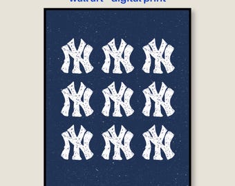 Vintage New York afdrukbare muurkunst, marine NYC poster, op honkbal geïnspireerde digitale download, minimalistische sportprint, tijdloos ALD geïnspireerd
