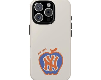 New York Knicks-telefoonhoesje, Big Apple iPhone-hoesje, vintage NYC Aesthetic, oranjeblauw streetwear-cadeau