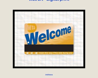 Vintage MetroCard welkomstprint, nostalgisch landschap minimalistisch decor, NYC Subway Wall Art, New York Transit decor digitale download poster