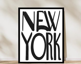 New York typografie print, minimale NYC Wall Art, zwart-wit NY poster digitale download, hype streetwear poster, gedurfd minimalistisch design