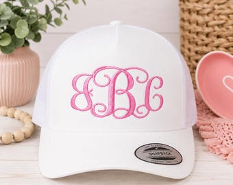 Personalized Embroidered Monogram Hat | Custom Script Initials Snapback Cap | Monogrammed Baseball Hat for Women