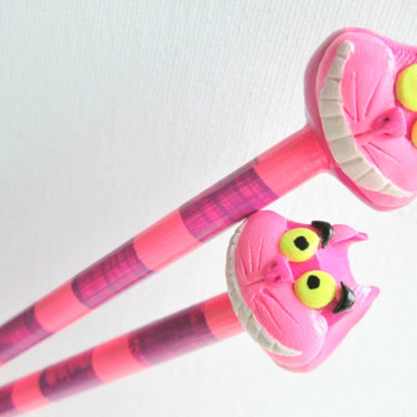 striped Cat Knitting Needle-- HANDMADE polymer on premium Bamboo