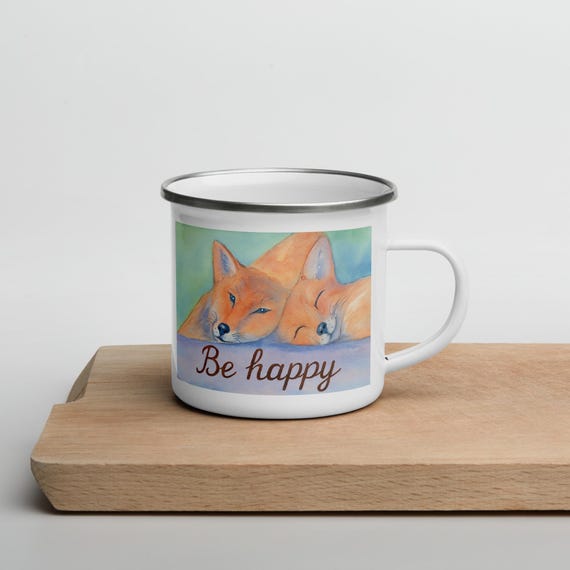 Beautiful Enamel Mug "Be happy", by LightsConnect design